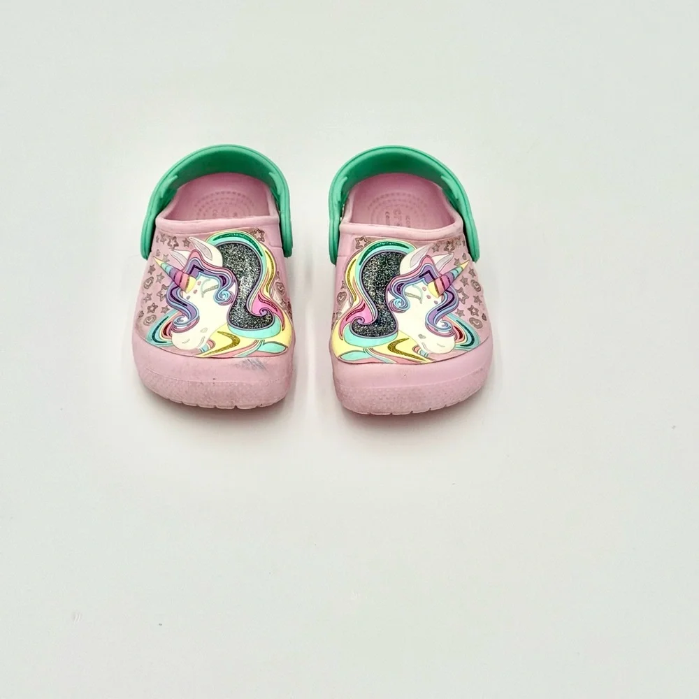 CROCS Kids Pink Green Unicorn Clogs